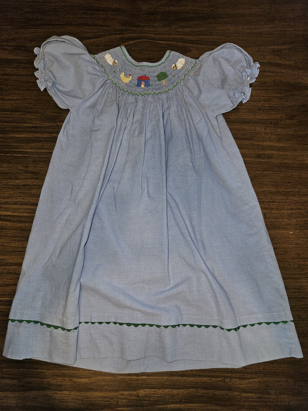 Carriage Boutique Light Blue Smocked Dress with Farm Animal Motif